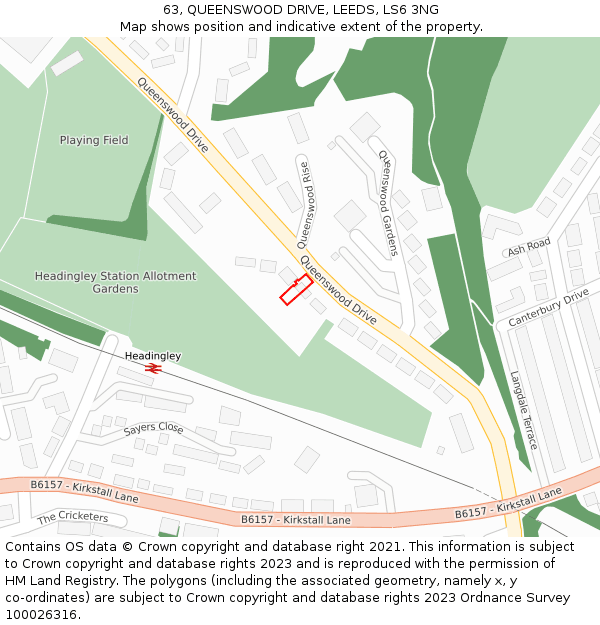 63, QUEENSWOOD DRIVE, LEEDS, LS6 3NG: Location map and indicative extent of plot