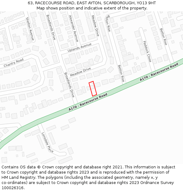 63, RACECOURSE ROAD, EAST AYTON, SCARBOROUGH, YO13 9HT: Location map and indicative extent of plot