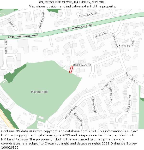 63, REDCLIFFE CLOSE, BARNSLEY, S75 2RU: Location map and indicative extent of plot