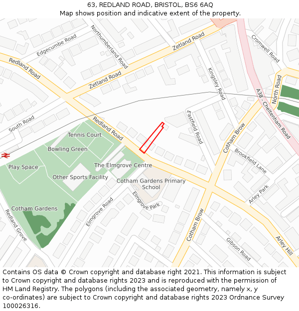 63, REDLAND ROAD, BRISTOL, BS6 6AQ: Location map and indicative extent of plot