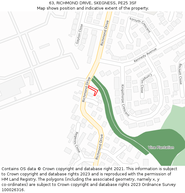 63, RICHMOND DRIVE, SKEGNESS, PE25 3SF: Location map and indicative extent of plot