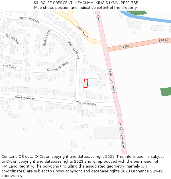63, ROLFE CRESCENT, HEACHAM, KING'S LYNN, PE31 7SF: Location map and indicative extent of plot