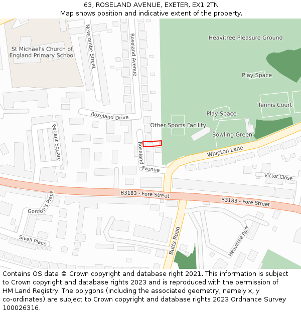 63, ROSELAND AVENUE, EXETER, EX1 2TN: Location map and indicative extent of plot