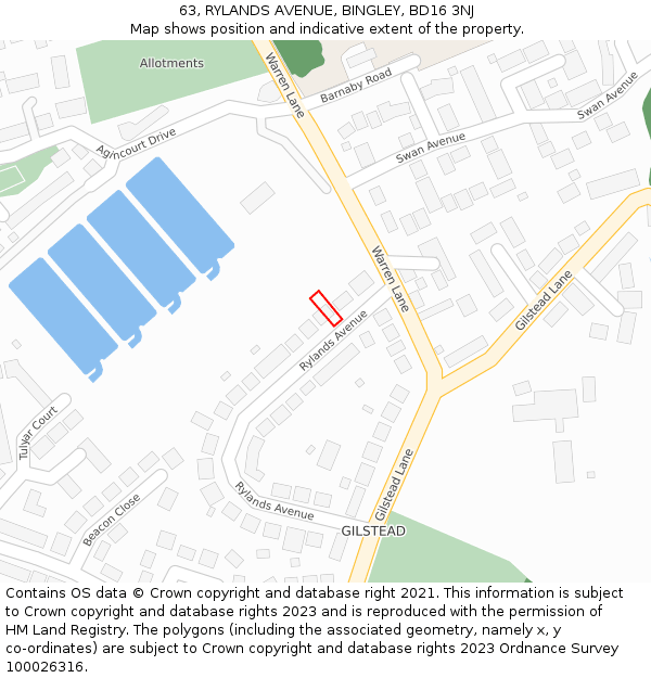 63, RYLANDS AVENUE, BINGLEY, BD16 3NJ: Location map and indicative extent of plot