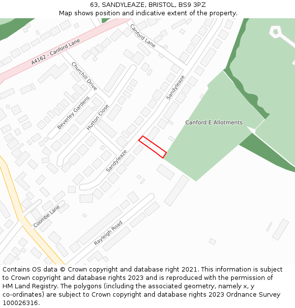 63, SANDYLEAZE, BRISTOL, BS9 3PZ: Location map and indicative extent of plot