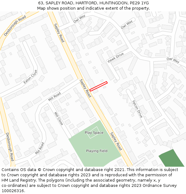 63, SAPLEY ROAD, HARTFORD, HUNTINGDON, PE29 1YG: Location map and indicative extent of plot