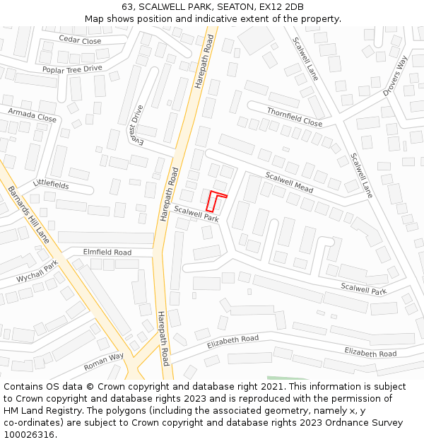 63, SCALWELL PARK, SEATON, EX12 2DB: Location map and indicative extent of plot