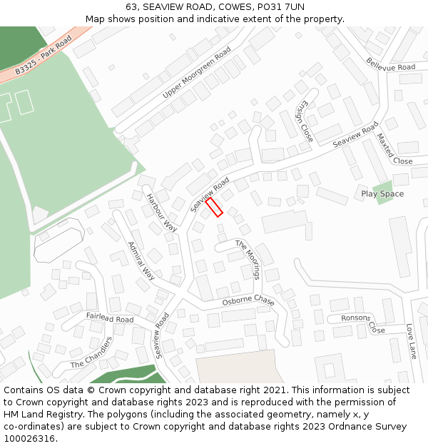 63, SEAVIEW ROAD, COWES, PO31 7UN: Location map and indicative extent of plot
