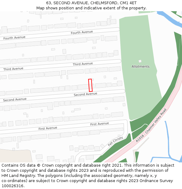 63, SECOND AVENUE, CHELMSFORD, CM1 4ET: Location map and indicative extent of plot