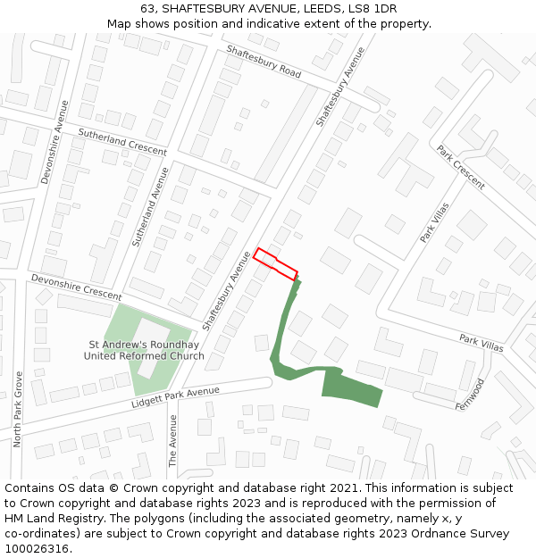 63, SHAFTESBURY AVENUE, LEEDS, LS8 1DR: Location map and indicative extent of plot