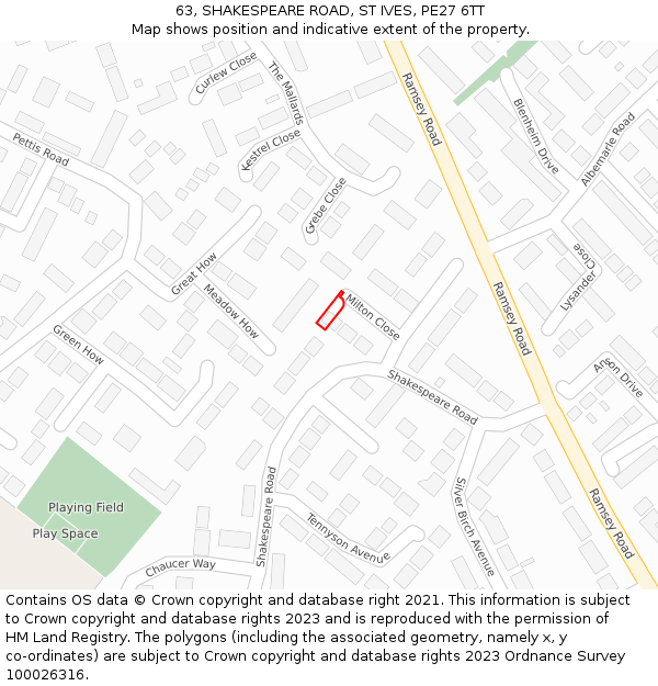 63, SHAKESPEARE ROAD, ST IVES, PE27 6TT: Location map and indicative extent of plot