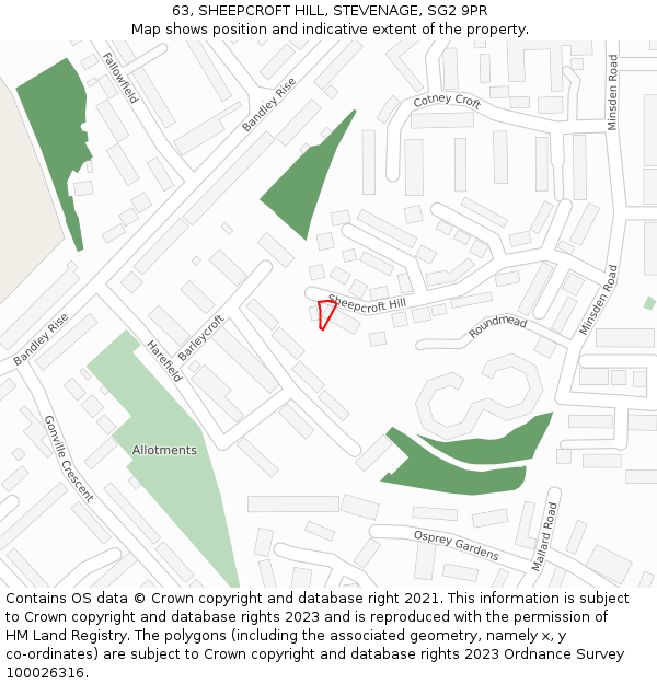 63, SHEEPCROFT HILL, STEVENAGE, SG2 9PR: Location map and indicative extent of plot