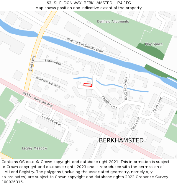 63, SHELDON WAY, BERKHAMSTED, HP4 1FG: Location map and indicative extent of plot