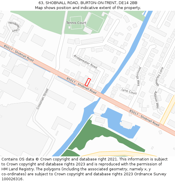 63, SHOBNALL ROAD, BURTON-ON-TRENT, DE14 2BB: Location map and indicative extent of plot