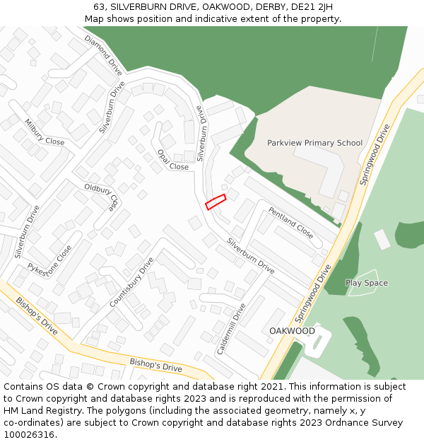 63, SILVERBURN DRIVE, OAKWOOD, DERBY, DE21 2JH: Location map and indicative extent of plot