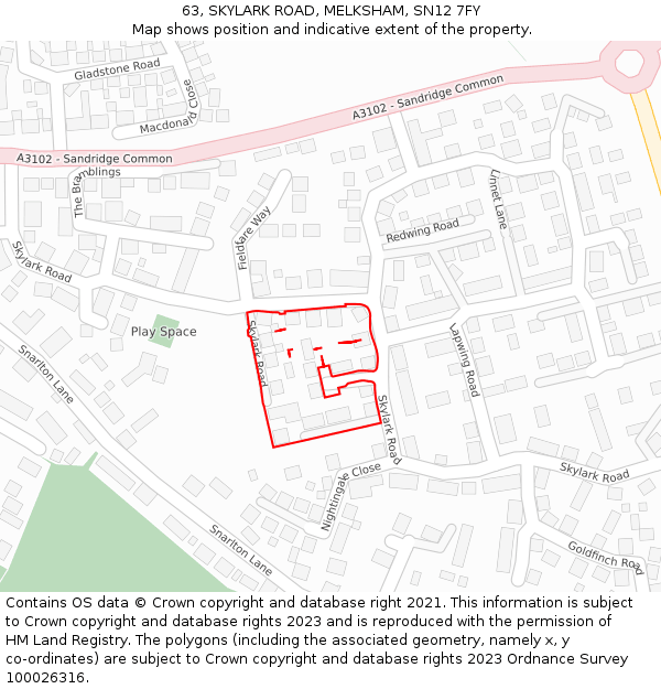 63, SKYLARK ROAD, MELKSHAM, SN12 7FY: Location map and indicative extent of plot