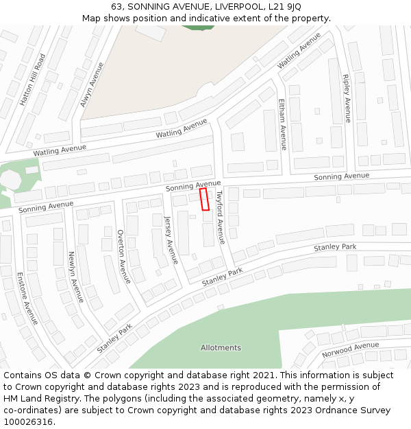 63, SONNING AVENUE, LIVERPOOL, L21 9JQ: Location map and indicative extent of plot