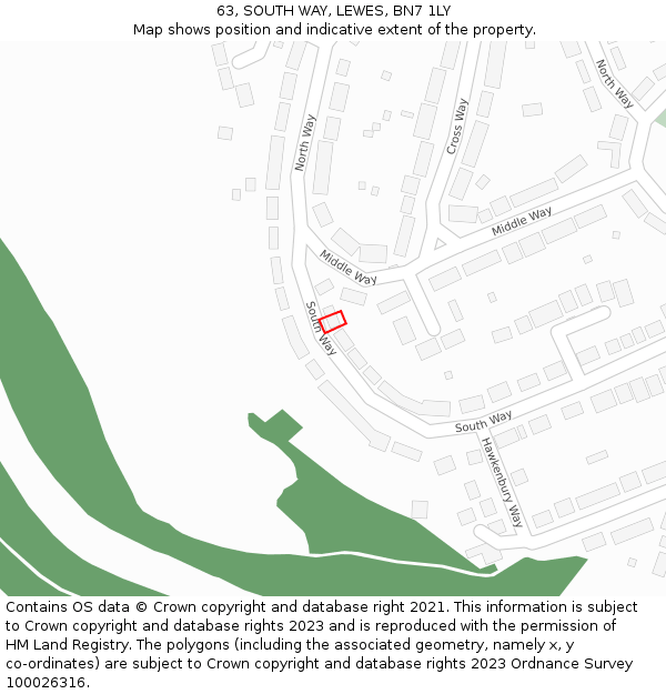 63, SOUTH WAY, LEWES, BN7 1LY: Location map and indicative extent of plot