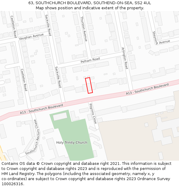 63, SOUTHCHURCH BOULEVARD, SOUTHEND-ON-SEA, SS2 4UL: Location map and indicative extent of plot