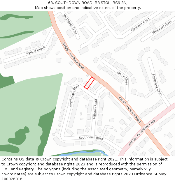 63, SOUTHDOWN ROAD, BRISTOL, BS9 3NJ: Location map and indicative extent of plot