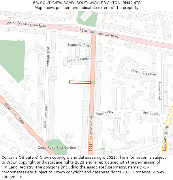 63, SOUTHVIEW ROAD, SOUTHWICK, BRIGHTON, BN42 4TS: Location map and indicative extent of plot