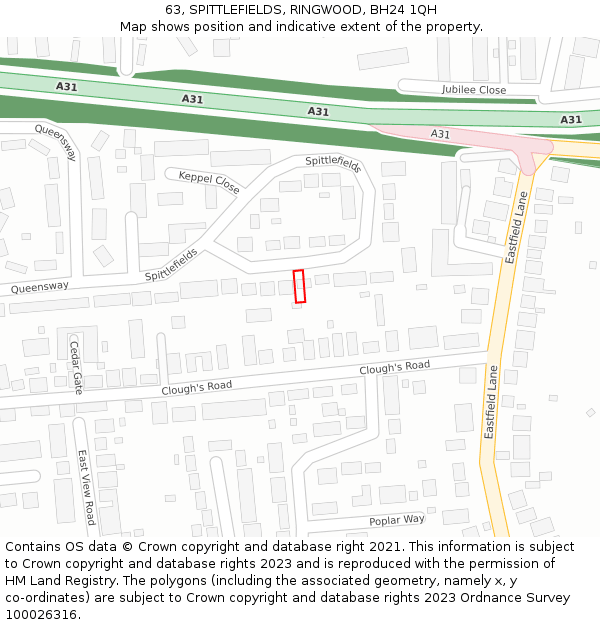 63, SPITTLEFIELDS, RINGWOOD, BH24 1QH: Location map and indicative extent of plot