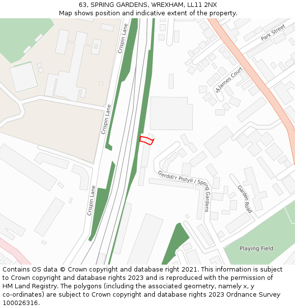 63, SPRING GARDENS, WREXHAM, LL11 2NX: Location map and indicative extent of plot