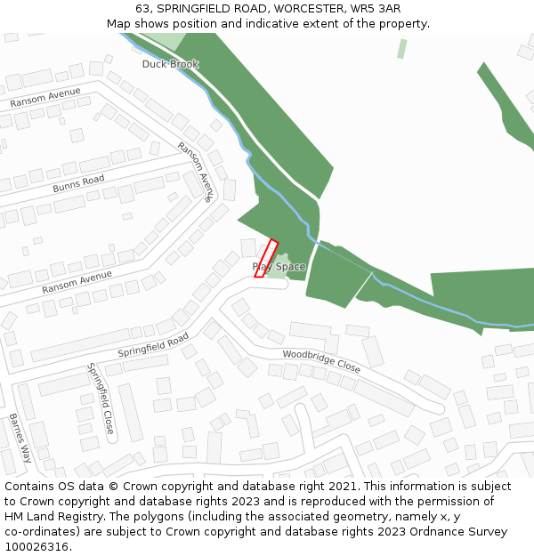 63, SPRINGFIELD ROAD, WORCESTER, WR5 3AR: Location map and indicative extent of plot