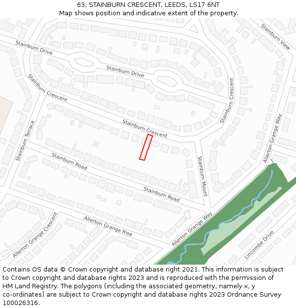 63, STAINBURN CRESCENT, LEEDS, LS17 6NT: Location map and indicative extent of plot