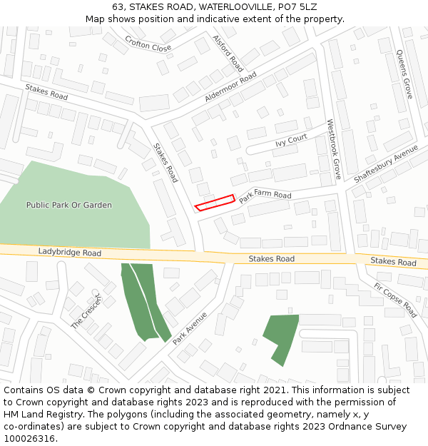 63, STAKES ROAD, WATERLOOVILLE, PO7 5LZ: Location map and indicative extent of plot