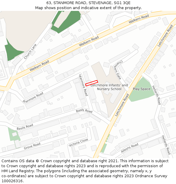 63, STANMORE ROAD, STEVENAGE, SG1 3QE: Location map and indicative extent of plot