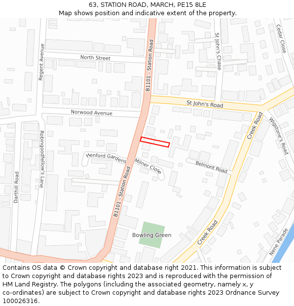 63, STATION ROAD, MARCH, PE15 8LE: Location map and indicative extent of plot