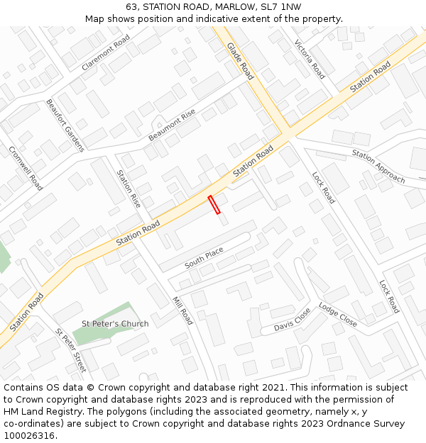 63, STATION ROAD, MARLOW, SL7 1NW: Location map and indicative extent of plot