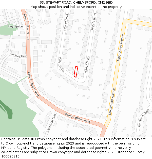 63, STEWART ROAD, CHELMSFORD, CM2 9BD: Location map and indicative extent of plot