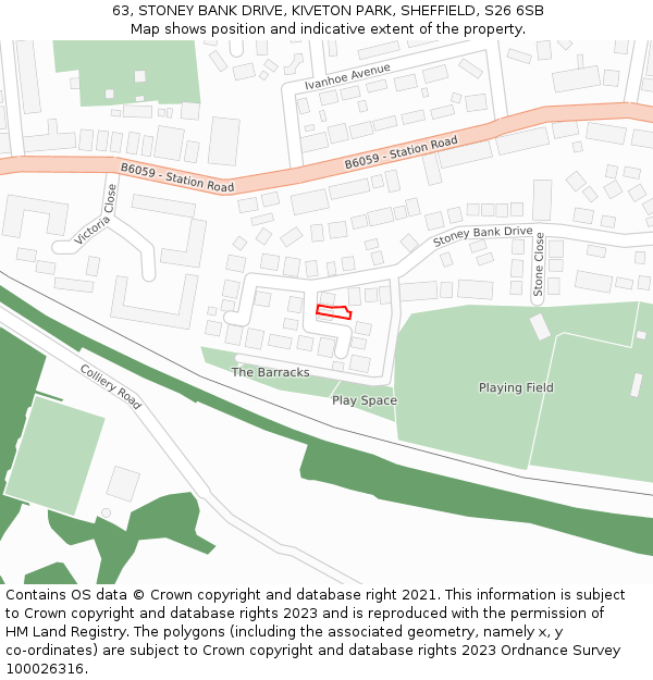 63, STONEY BANK DRIVE, KIVETON PARK, SHEFFIELD, S26 6SB: Location map and indicative extent of plot
