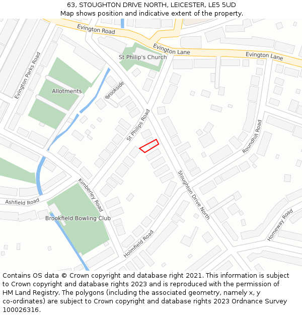 63, STOUGHTON DRIVE NORTH, LEICESTER, LE5 5UD: Location map and indicative extent of plot