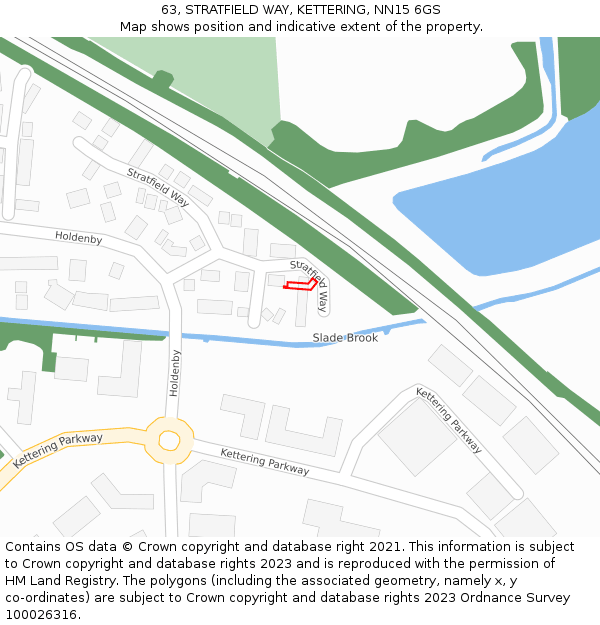 63, STRATFIELD WAY, KETTERING, NN15 6GS: Location map and indicative extent of plot
