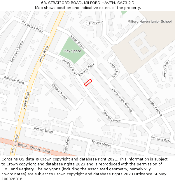 63, STRATFORD ROAD, MILFORD HAVEN, SA73 2JD: Location map and indicative extent of plot