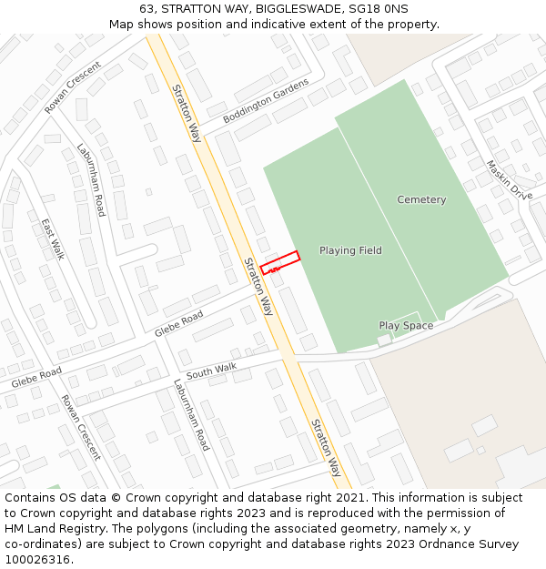 63, STRATTON WAY, BIGGLESWADE, SG18 0NS: Location map and indicative extent of plot