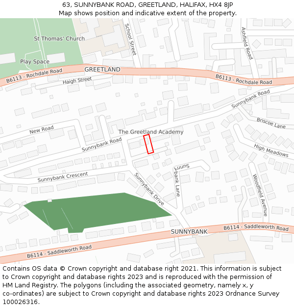 63, SUNNYBANK ROAD, GREETLAND, HALIFAX, HX4 8JP: Location map and indicative extent of plot