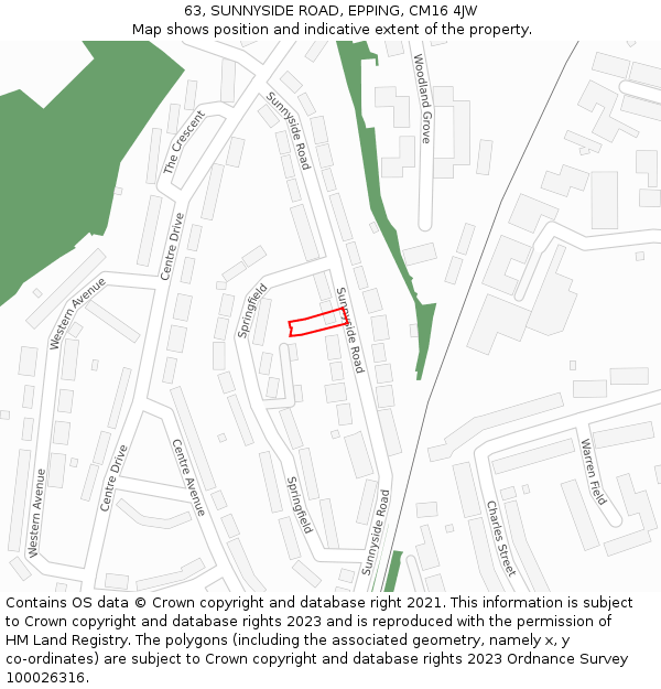 63, SUNNYSIDE ROAD, EPPING, CM16 4JW: Location map and indicative extent of plot