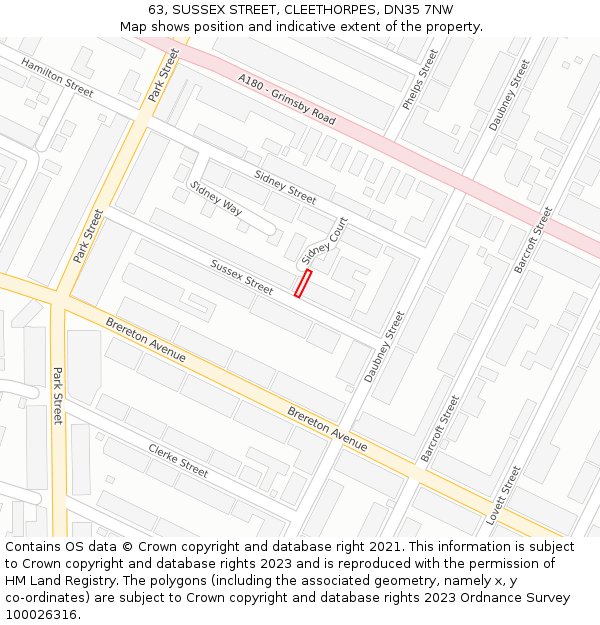 63, SUSSEX STREET, CLEETHORPES, DN35 7NW: Location map and indicative extent of plot
