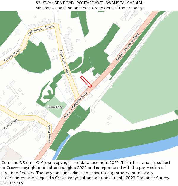 63, SWANSEA ROAD, PONTARDAWE, SWANSEA, SA8 4AL: Location map and indicative extent of plot