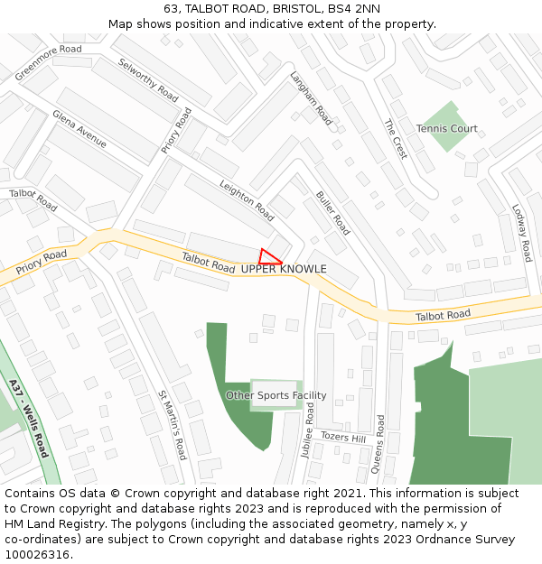 63, TALBOT ROAD, BRISTOL, BS4 2NN: Location map and indicative extent of plot
