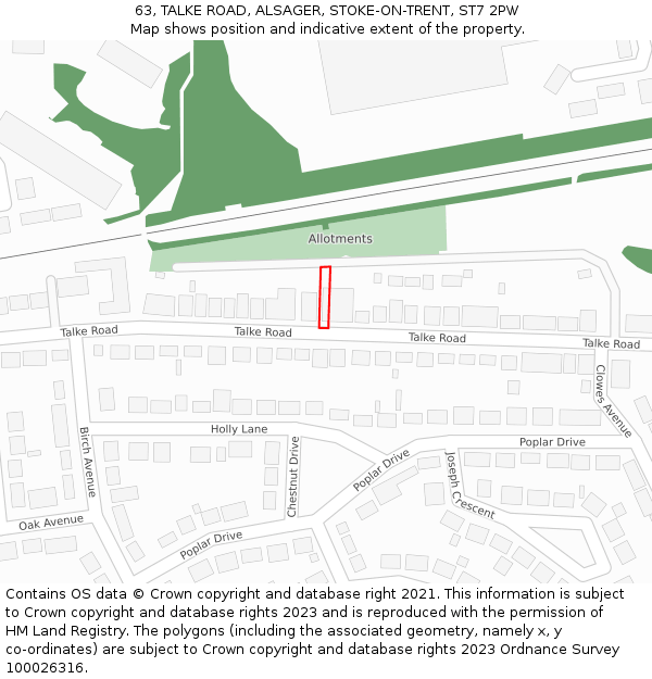 63, TALKE ROAD, ALSAGER, STOKE-ON-TRENT, ST7 2PW: Location map and indicative extent of plot