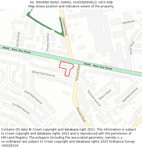 63, TANYARD ROAD, OAKES, HUDDERSFIELD, HD3 4GB: Location map and indicative extent of plot