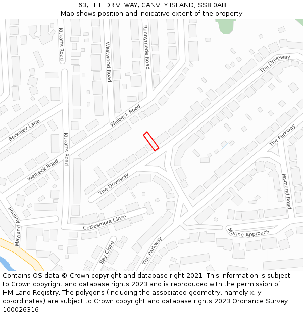 63, THE DRIVEWAY, CANVEY ISLAND, SS8 0AB: Location map and indicative extent of plot