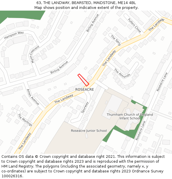 63, THE LANDWAY, BEARSTED, MAIDSTONE, ME14 4BL: Location map and indicative extent of plot