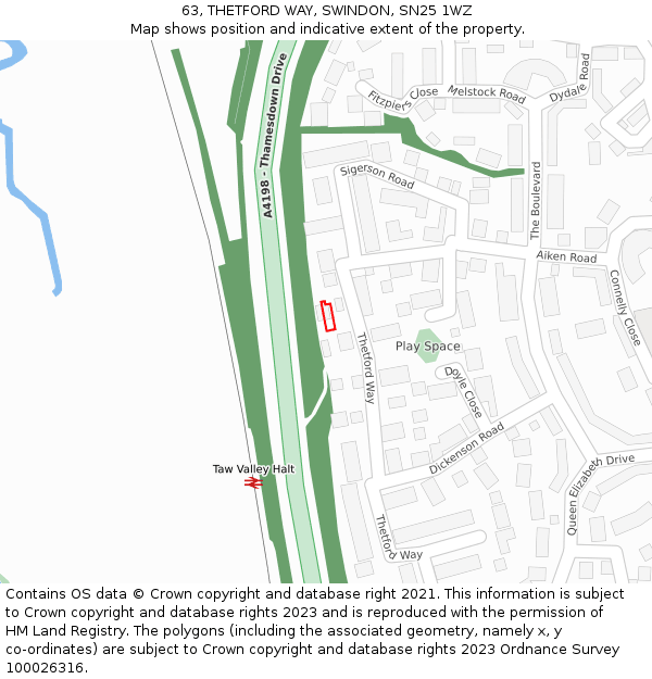 63, THETFORD WAY, SWINDON, SN25 1WZ: Location map and indicative extent of plot