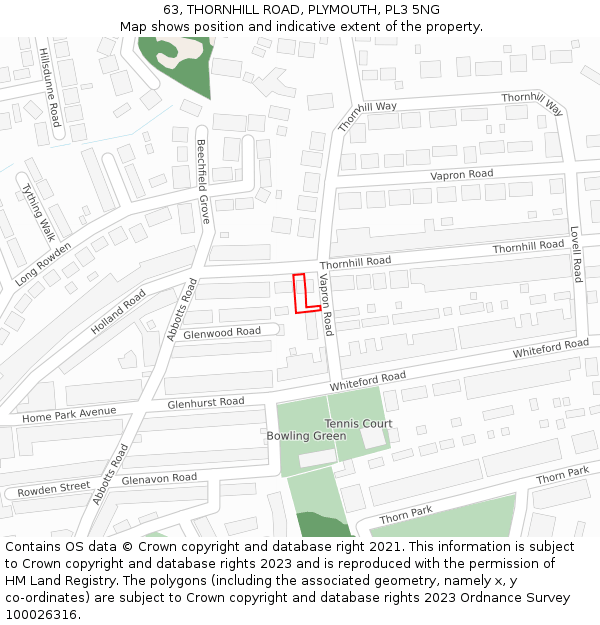 63, THORNHILL ROAD, PLYMOUTH, PL3 5NG: Location map and indicative extent of plot